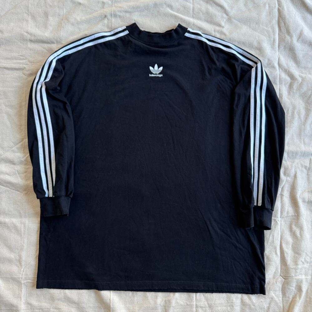 Baleciaga x Adidas Vintage Jersey Longsleeve T-Shirt Black White Size 4 XL NEW